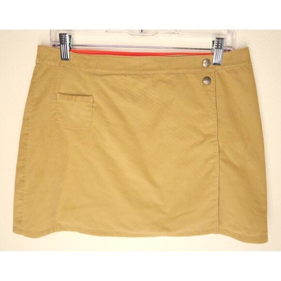 REI Corduroy Mini Skirt Wrap Khaki Lined Snap Button Stretch Girl's XL 18 W 32 - Picture 1 of 9